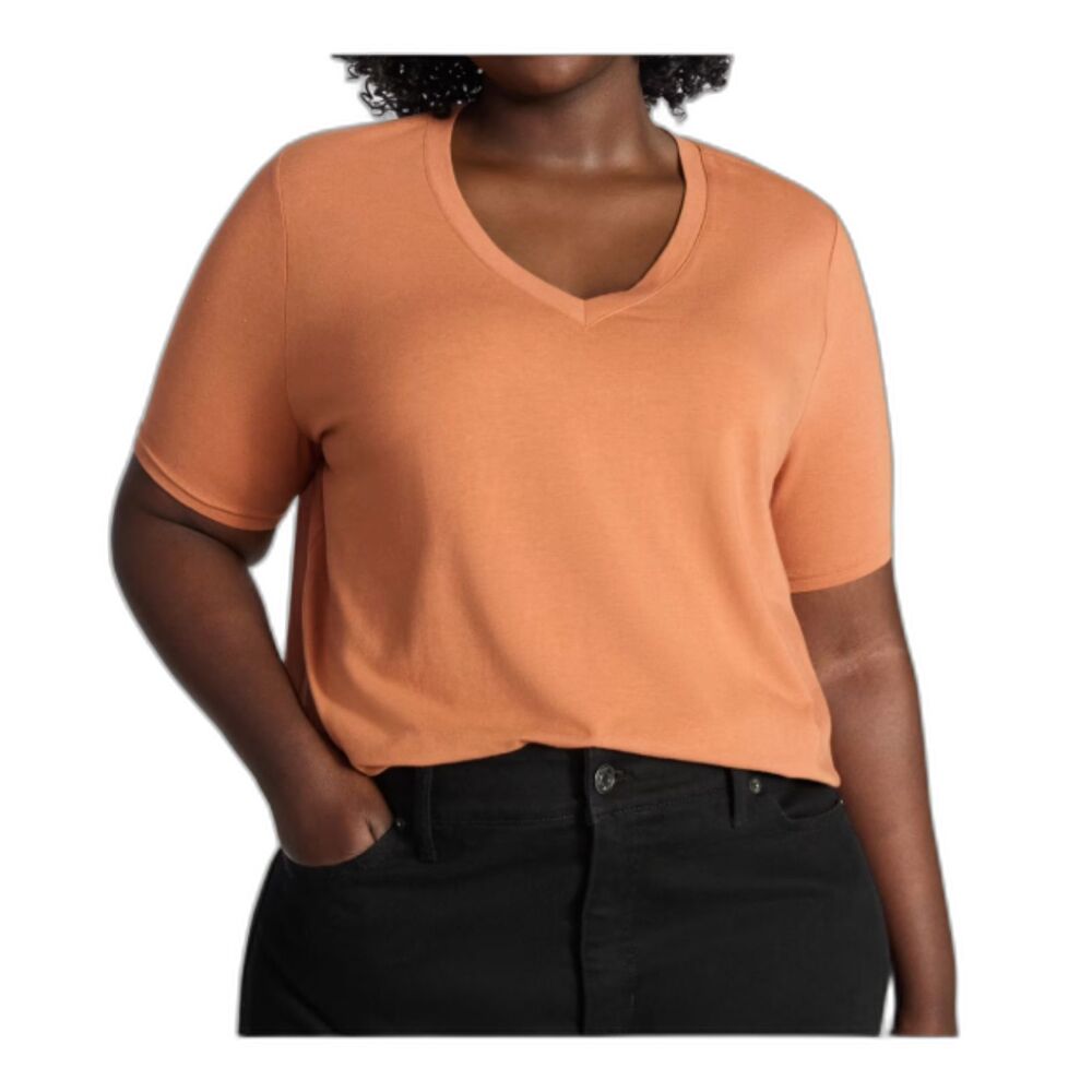 Terra & Sky 4X (28w-30w) Core V Neck Tee Copper Pipe Tencel Modal Soft Stretchy